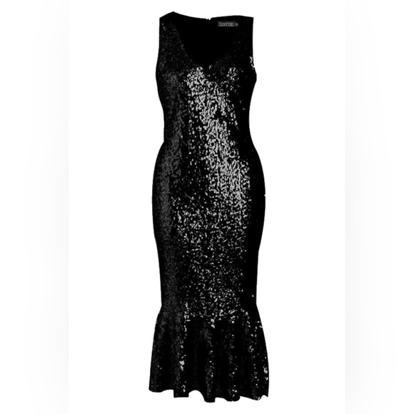 Boohoo | Dresses | Black Sequin Trumpet Midi Dress | Poshmark